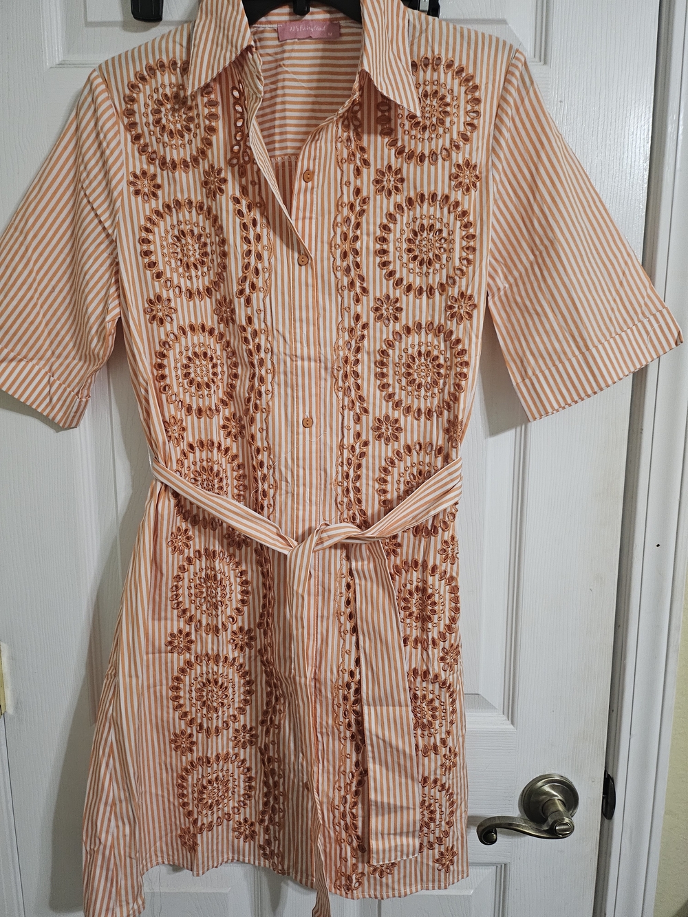 NWT Amazon Orange Striped Embroidered Tunic with Self Tie